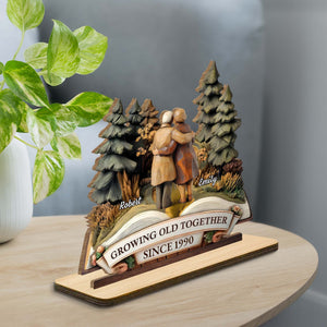 Growing Old Together With Couple And Trees, Personalized Wood Plaque, Gift For Couples And Parents