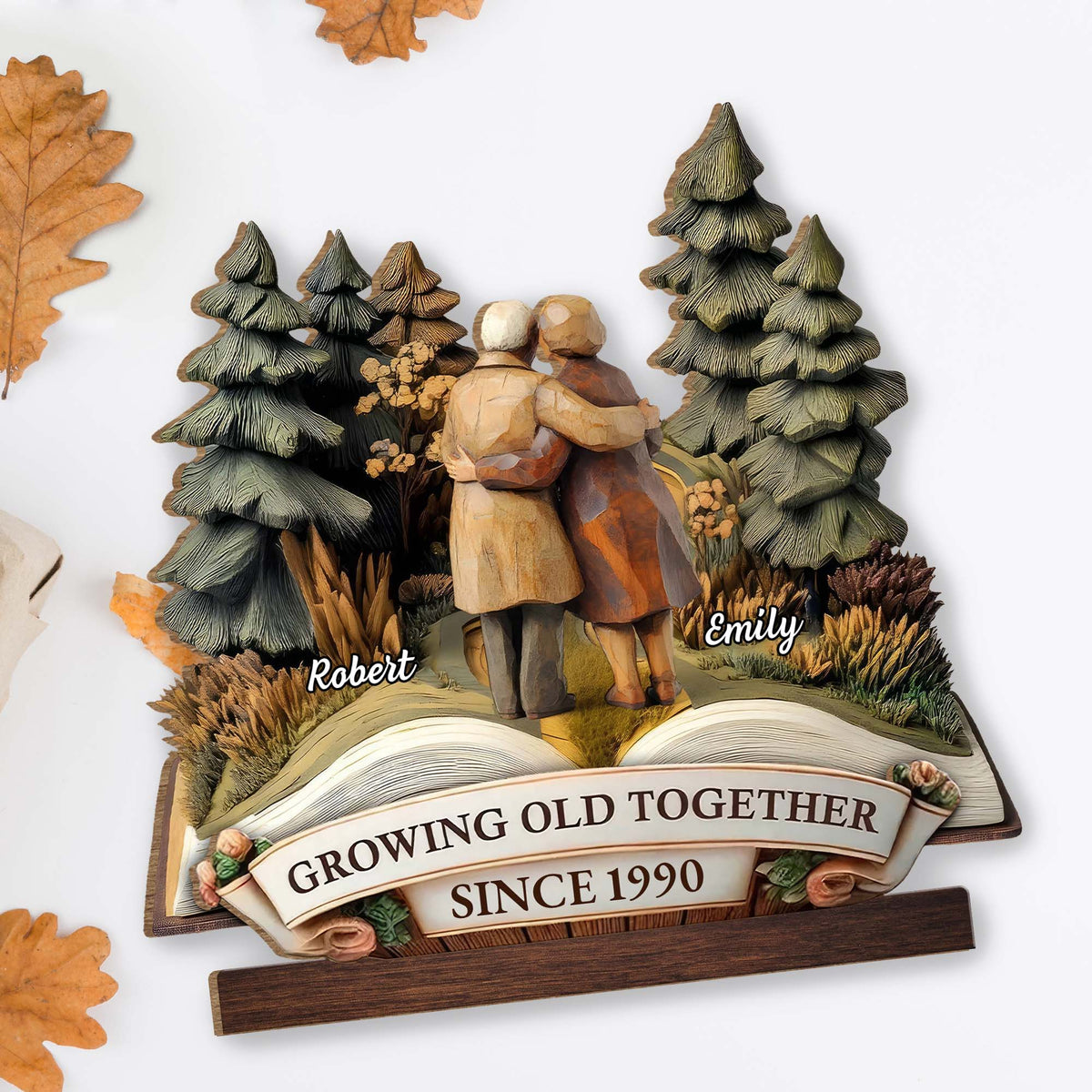 Growing Old Together With Couple And Trees, Personalized Wood Plaque, Gift For Couples And Parents