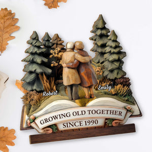 Growing Old Together With Couple And Trees, Personalized Wood Plaque, Gift For Couples And Parents