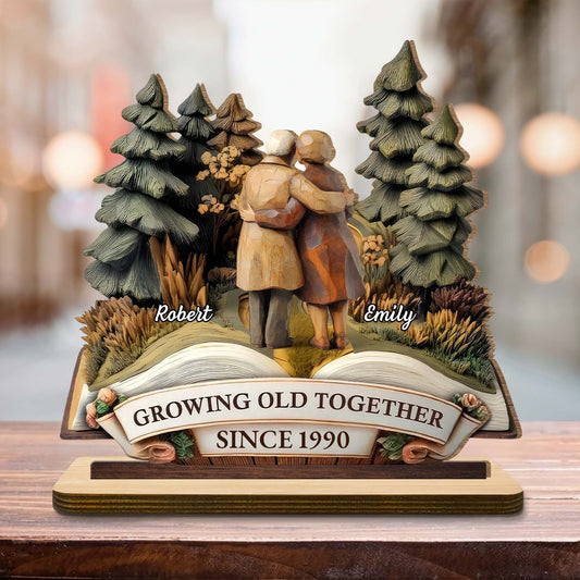 Growing Old Together With Couple And Trees, Personalized Wood Plaque, Gift For Couples And Parents