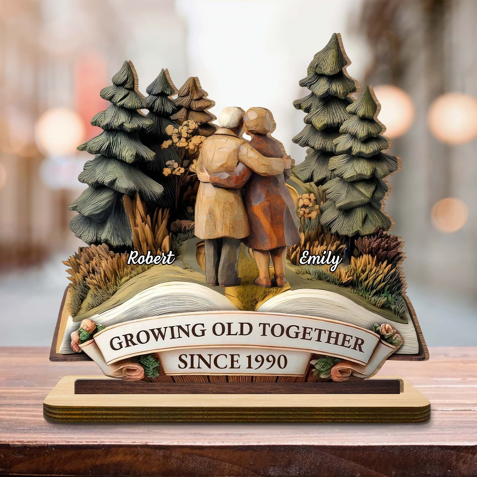 Growing Old Together With Couple And Trees, Personalized Wood Plaque, Gift For Couples And Parents