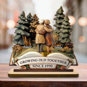Growing Old Together With Couple And Trees, Personalized Wood Plaque, Gift For Couples And Parents