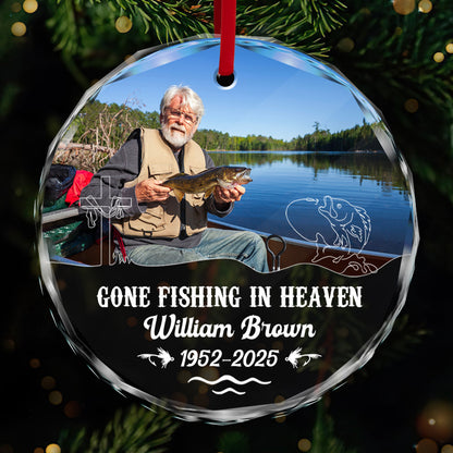 Gone Fishing In Heaven Personalized Glass Ornament, Custom Name and Year