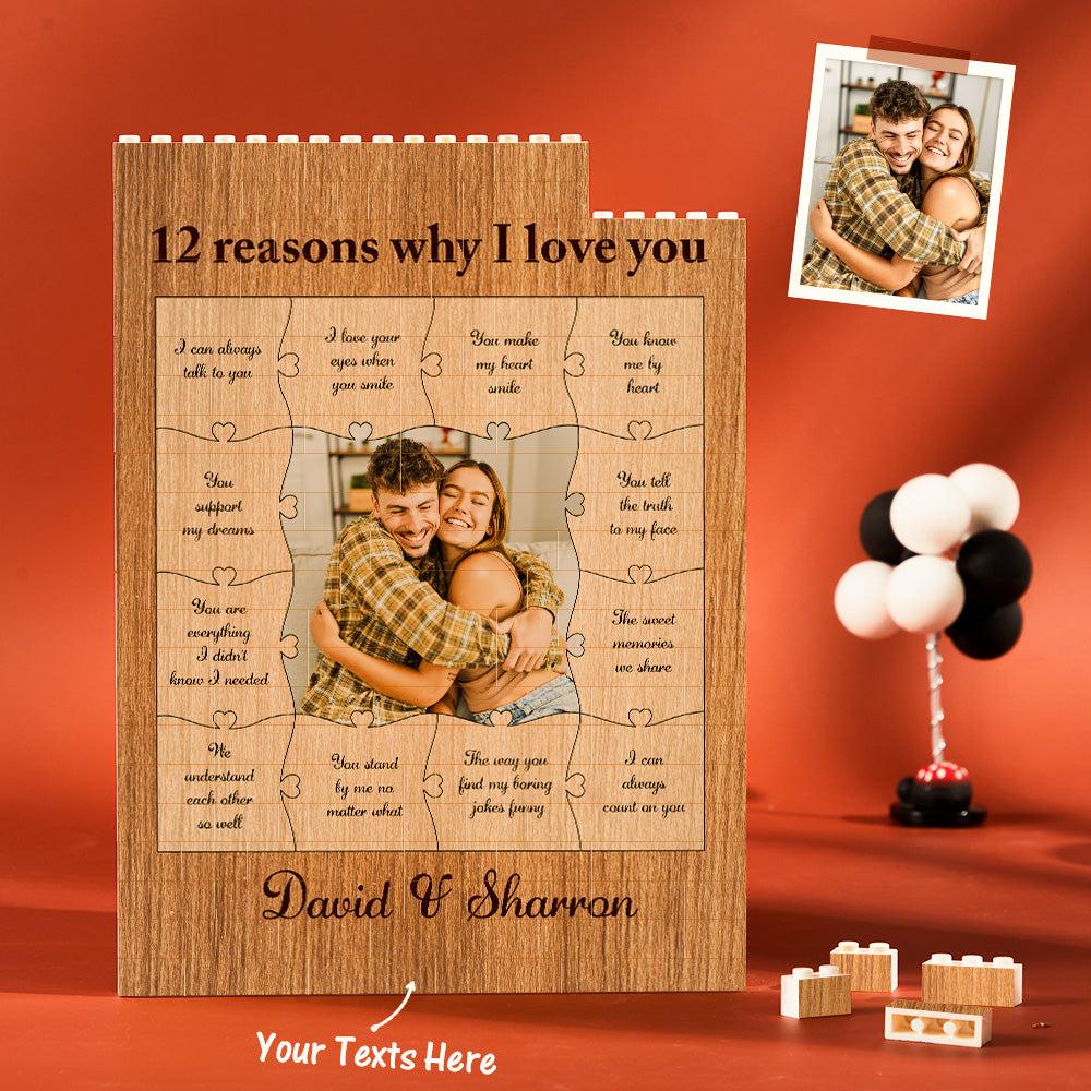 Custom Building Block Puzzle Vertical Building Photo Brick for Lover 12 Reasons Why I Love You Couple Gift Valentine's Day Gift Anniversary Gift