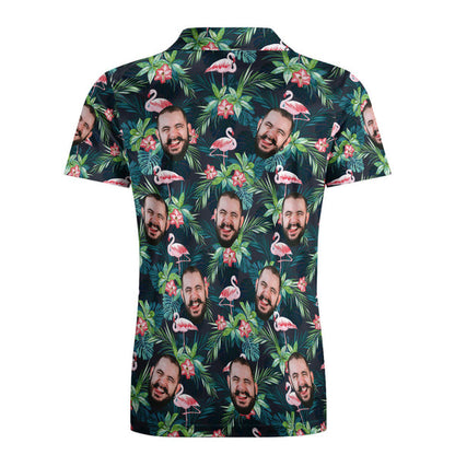 Men's Custom Face POLO Shirt Personalized Golf Shirts For Him Flamingo Flower, Gift For Father