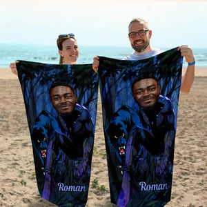 Custom Face Black Panther - Personalized Beach Towel - Gift For Father, Dad, Father's Day