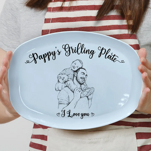 Custom Photo Pencil Sketch Dad's Grilling Plate - Personalized Plate