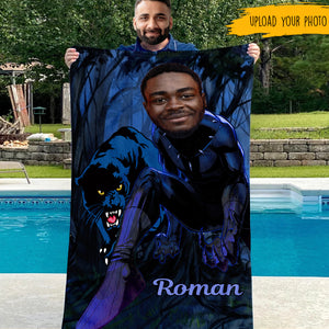 Custom Face Black Panther - Personalized Beach Towel - Gift For Father, Dad, Father's Day