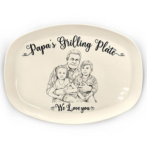 Custom Photo Pencil Sketch Dad's Grilling Plate - Personalized Plate