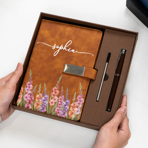 Custom Birth Flower & Name For Her, Wife, Daughter, Sister - Personalized Notebook Set