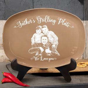 Custom Photo Pencil Sketch Dad's Grilling Plate - Personalized Plate