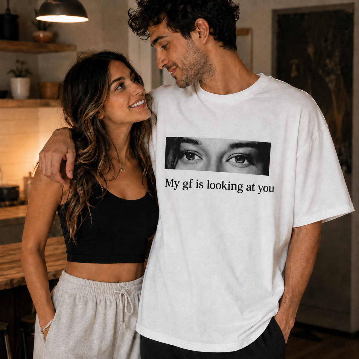 Custom Photo Human Eyes Shirt, Personalised Girlfriend Boyfriend Comfort Colors Shirt, Boyfriend Gifts, My Gf Is Looking At You , Eye Love You ,