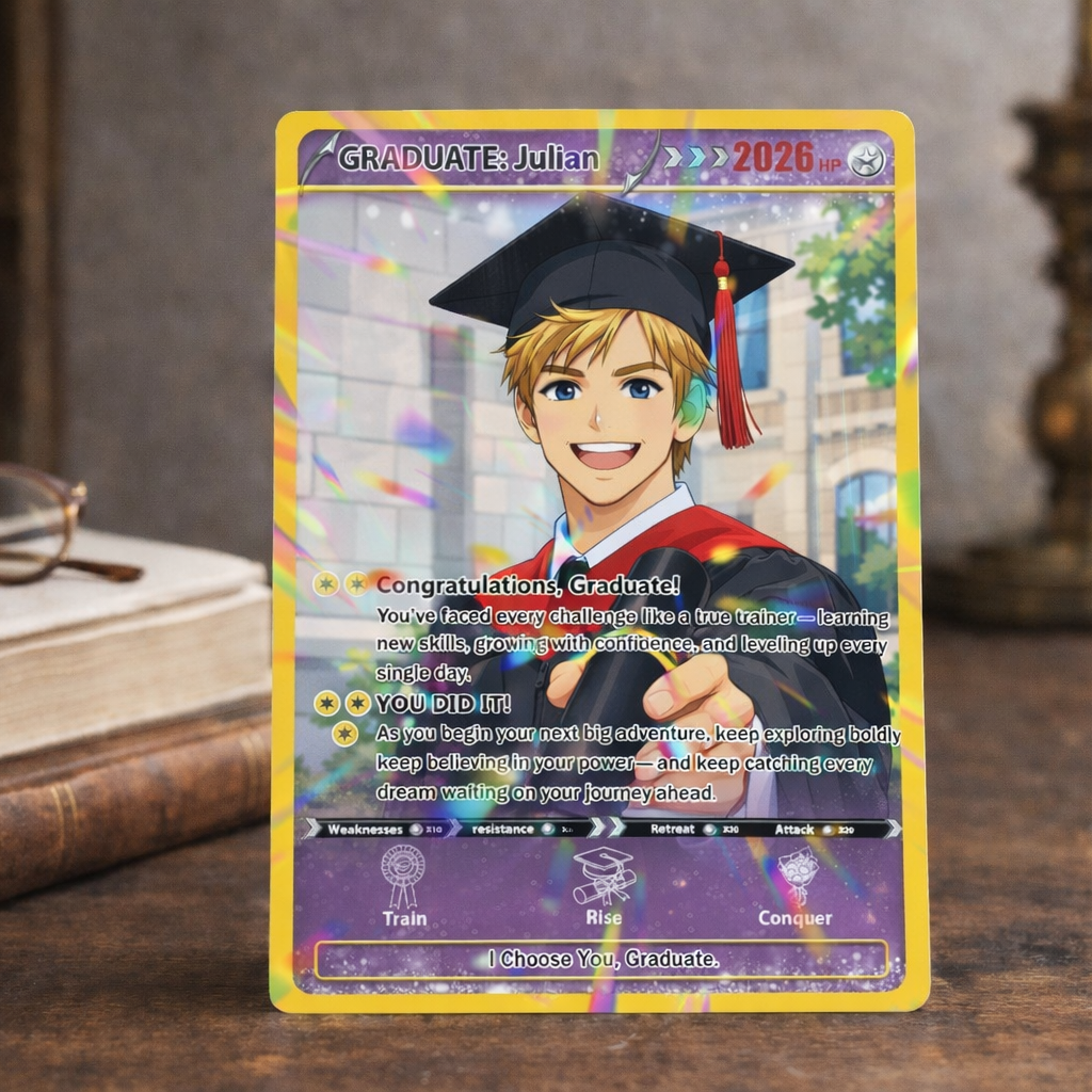 Personalized Pok mon Graduation Card, Custom Anime Photo Grad Gift, Gamer Graduation Card, Class Of 2026 Keepsake, Graduation Gift for Him