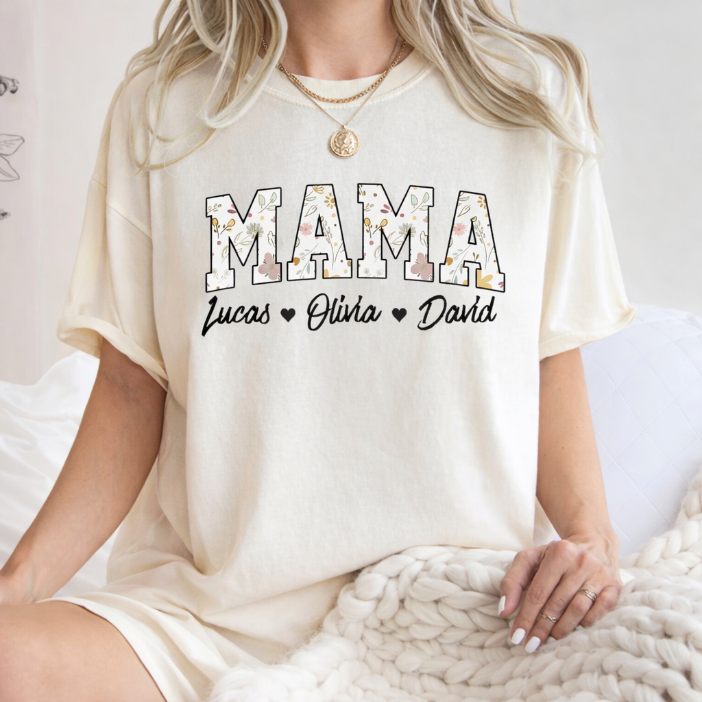 Mama Floral Shirt, Personalized Mom Shirt With Kids Names, Custom Kid's Names Mom Shirt, Custom Mom Shirt With Kids Names, Mothers Day Shirt