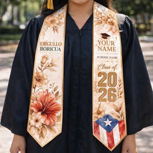 Personalized Puerto Rican Flag Graduation Sash, Class of 2026 Stole, Custom Grad Gift