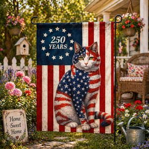 Patriotic Cat Garden Flag, 250 Years Anniversary Flag Decor for Cat Lover Custom Cat Photo Flag 250th Anniversary Flag