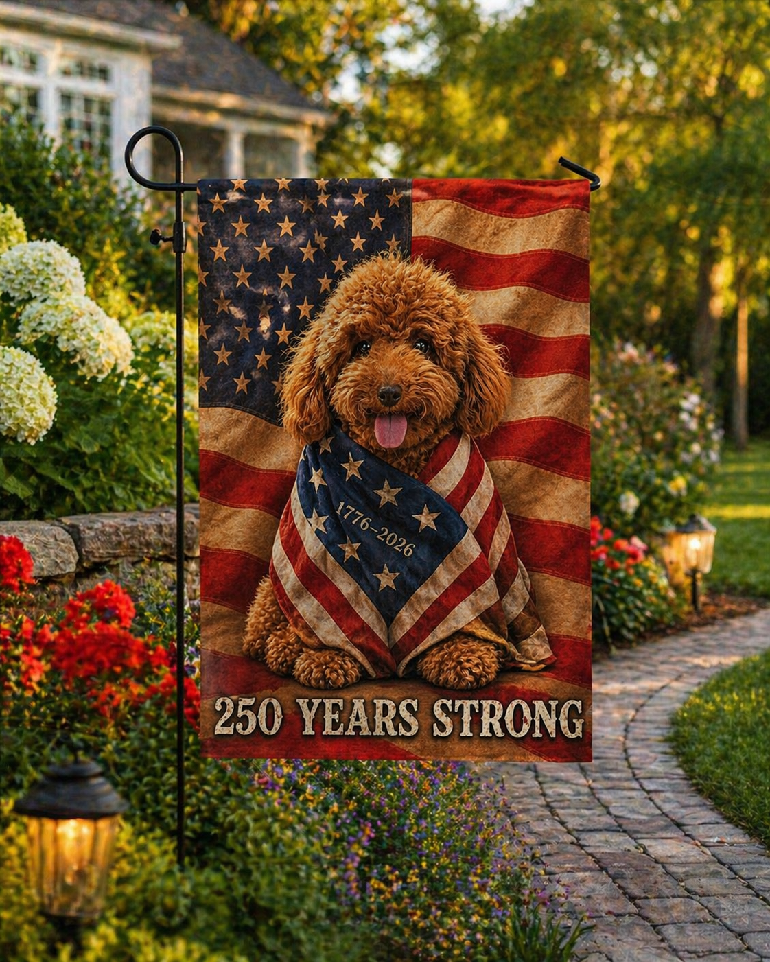 Custom Dog Photo American Patriot Flag, Personalized 250 Years Strong Dog US Flag 250th Anniversary Gift For Family