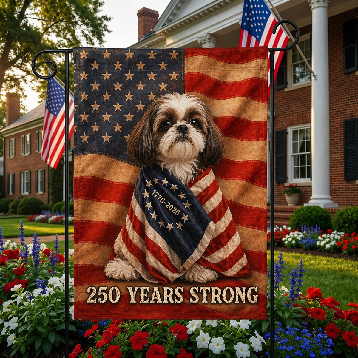 Custom Dog Photo American Patriot Flag, Personalized 250 Years Strong Dog US Flag 250th Anniversary Gift For Family