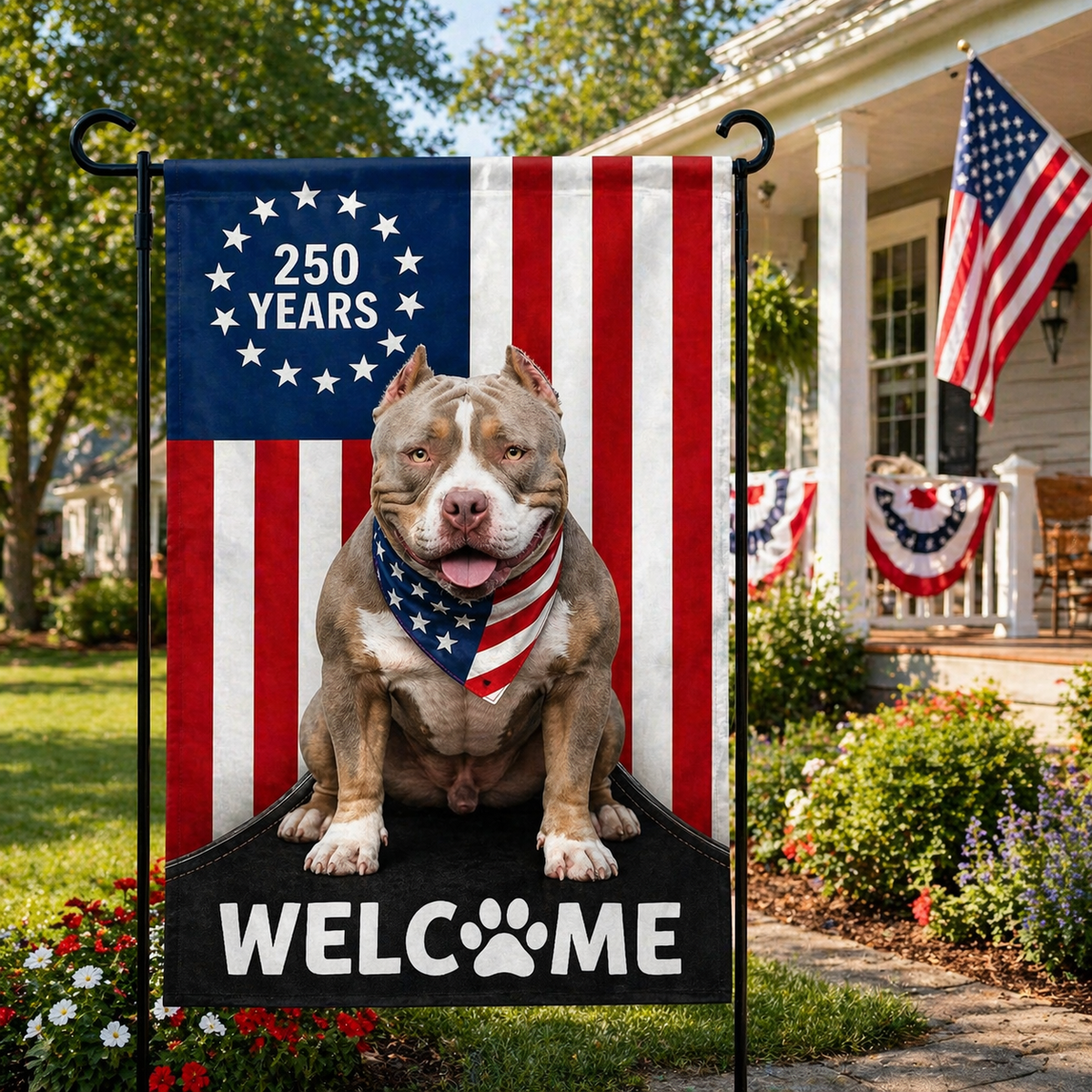 Patriotic Welcome Dog Garden Flag, 250 Years Dog. Custom Dog Photo Flag Decor for Dog Lovers