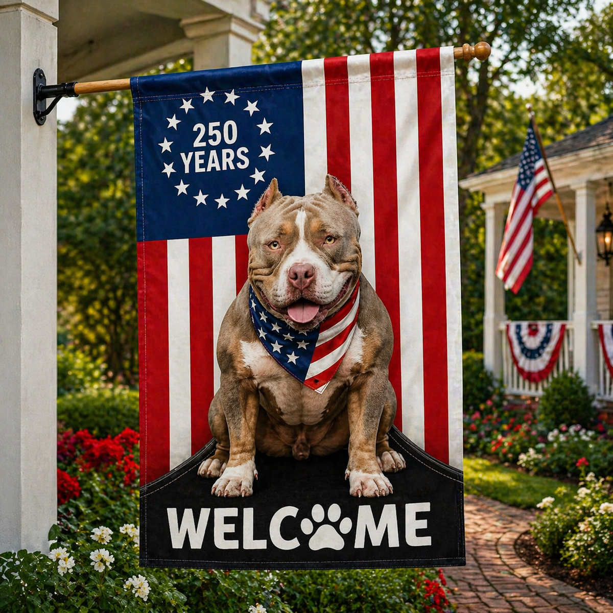 Patriotic Welcome Dog Garden Flag, 250 Years Dog. Custom Dog Photo Flag Decor for Dog Lovers