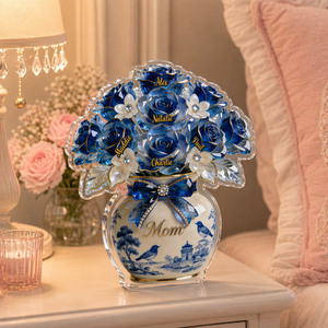 Custom Mother's Day Gift, Toile de Jouy Flower Bouquet Mom 3D Effect, Gift for Grandma, Personalized Flat Acrylic Block Plaque