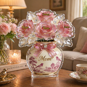 Custom Mother's Day Gift, Toile de Jouy Flower Bouquet Mom 3D Effect, Gift for Grandma, Personalized Flat Acrylic Block Plaque