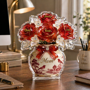 Custom Mother's Day Gift, Toile de Jouy Flower Bouquet Mom 3D Effect, Gift for Grandma, Personalized Flat Acrylic Block Plaque