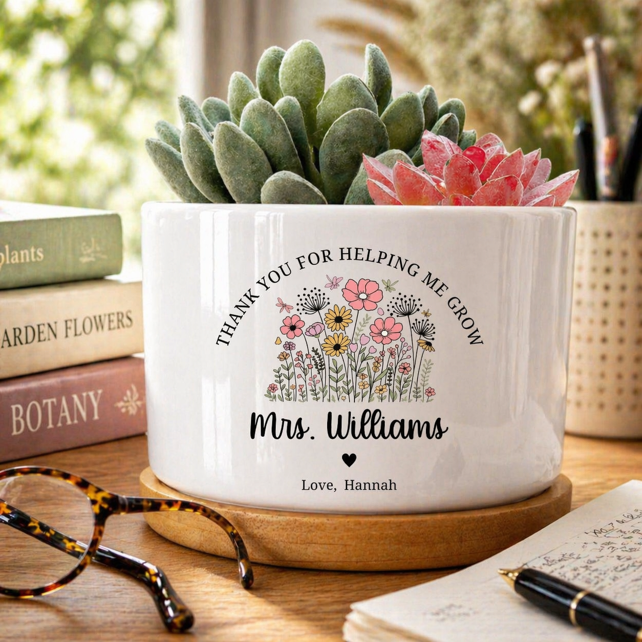 Personalized Teacher Ceramic Pot Planter, Thank You for Helping Me Grow Planter, Teacher Appreciation Gift, Teacher Gift