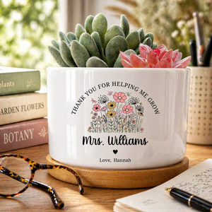 Personalized Teacher Ceramic Pot Planter, Thank You for Helping Me Grow Planter, Teacher Appreciation Gift, Teacher Gift