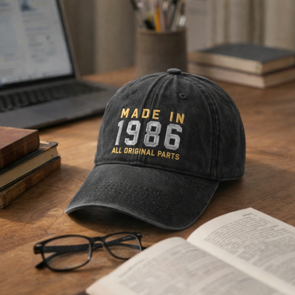 40th Custom Birthday Embroidered Hat Born in 1986 Headwear Gift Personalized Cotton Twill Cap
