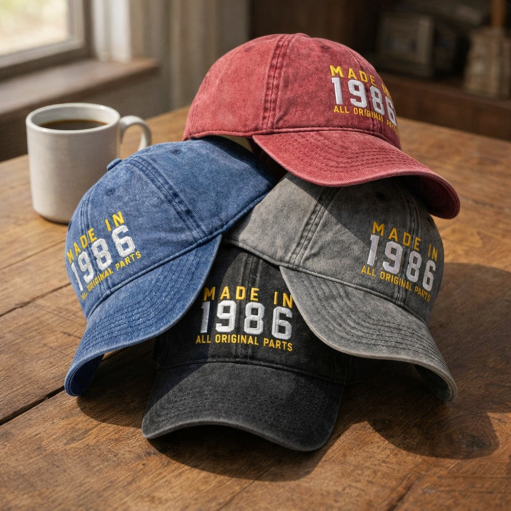 40th Custom Birthday Embroidered Hat Born in 1986 Headwear Gift Personalized Cotton Twill Cap