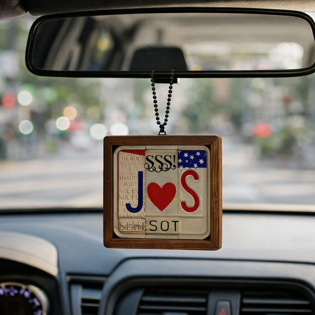 Personalized License Plate Layer Wooden Ornament, Anniversary Gift, Wedding Valentine Gift for Him Her