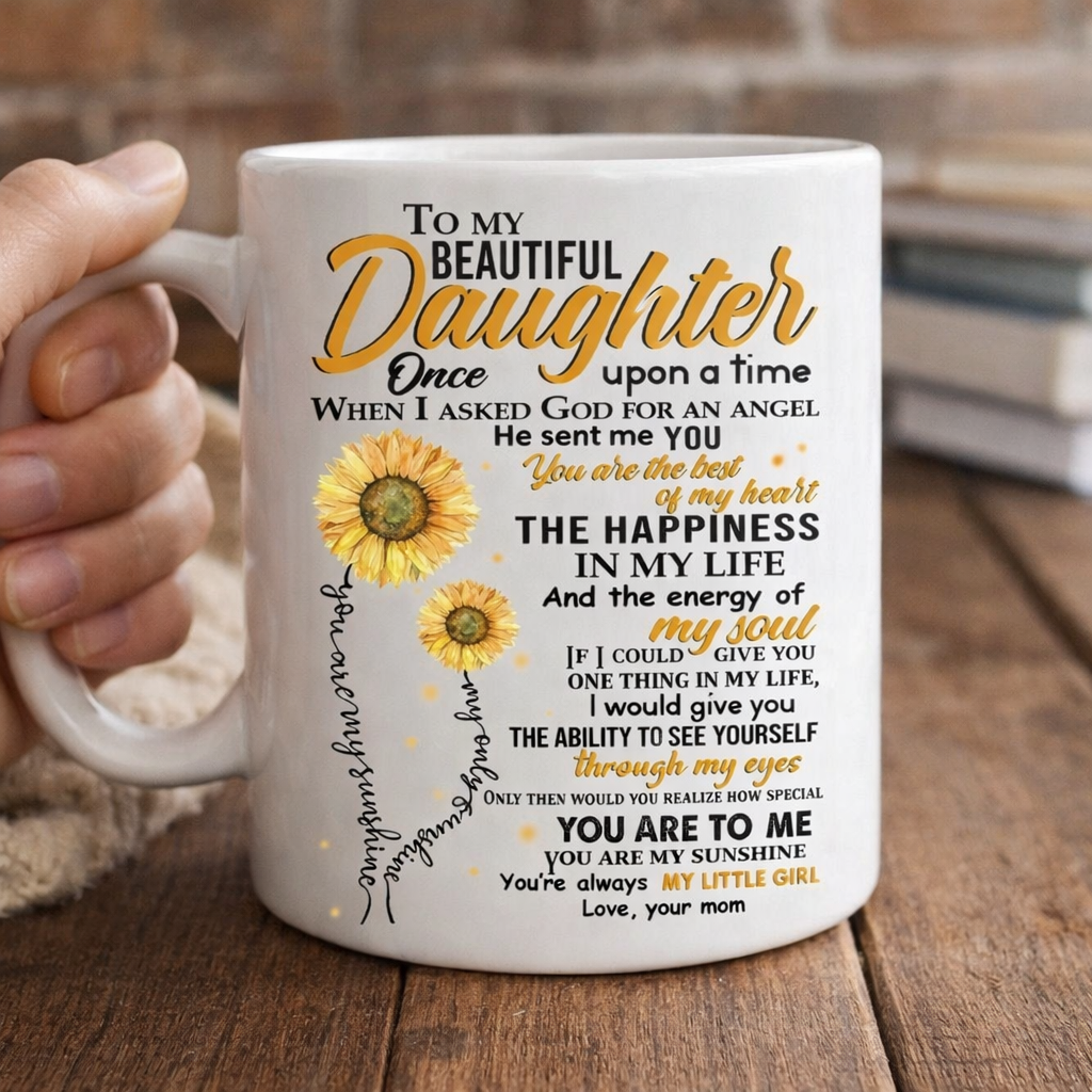 To My Daughter Sunflower Coffee Mug from Mom, Inspirational Daughter Gift Mug, Birthday Gift for Daughter Mother's Day Gift