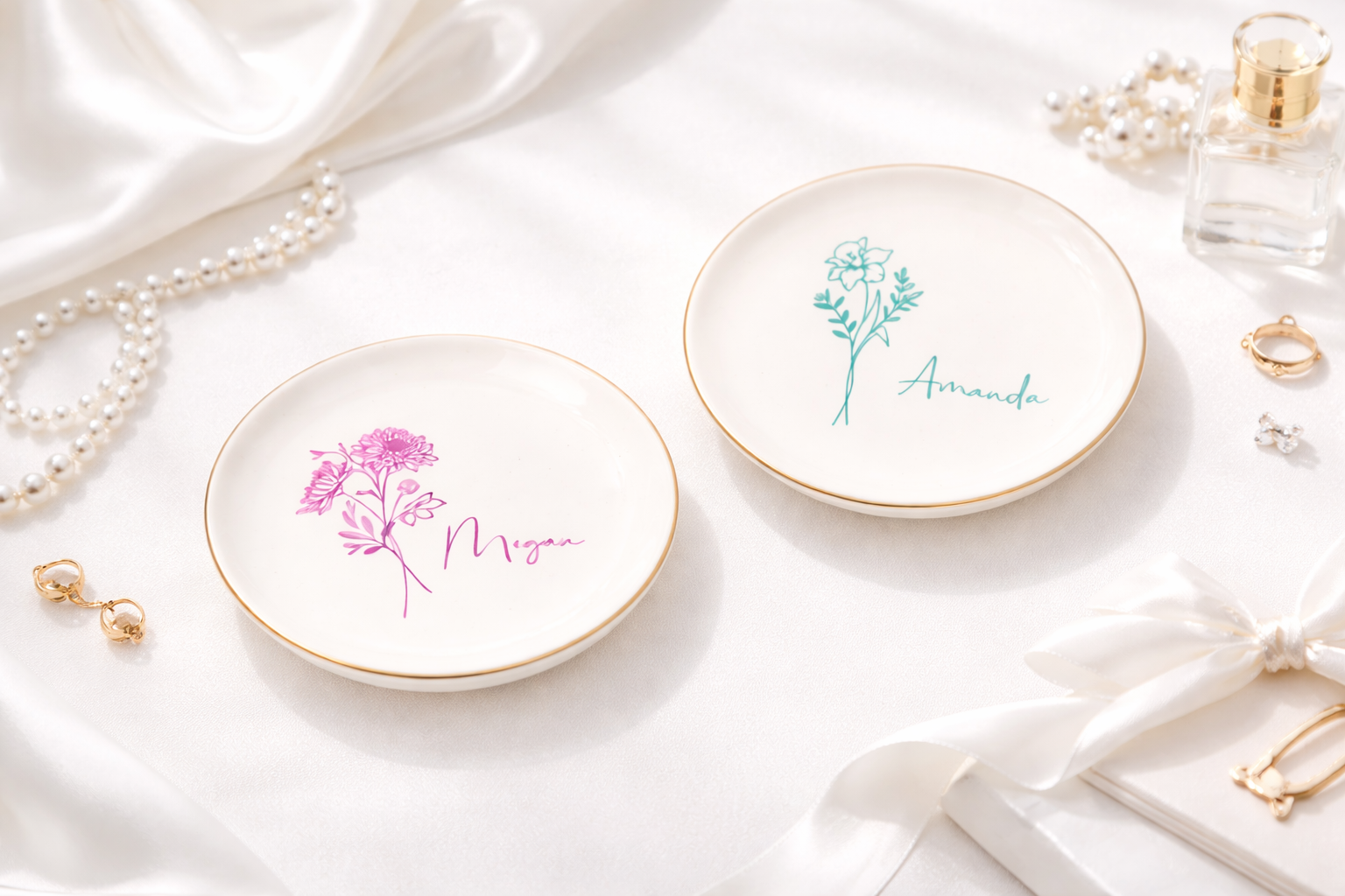Personalized Birth Flower Ring Dish,Perfect Bridesmaid or Best Friend Gift,Wedding Party Jewelry Dish for Bridesmaid,Birthday Gift for Her