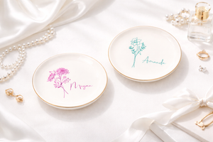 Personalized Birth Flower Ring Dish,Perfect Bridesmaid or Best Friend Gift,Wedding Party Jewelry Dish for Bridesmaid,Birthday Gift for Her