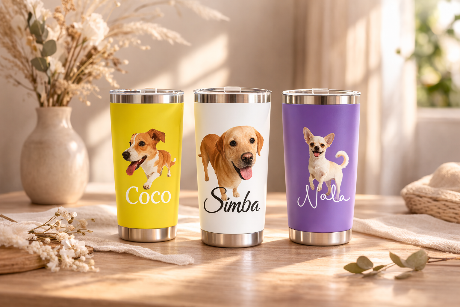 Custom Pet Photo & Name Tumbler, Personalized Travel Mug, Pet Owner Gift