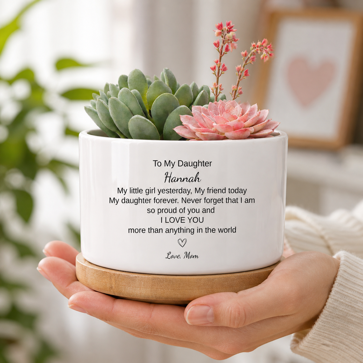 Personalized Daughter Ceramic Flower Pot, Daughter Gift from Mom, Mothers Day Gift for Daughter, Daughter Keepsake Gift
