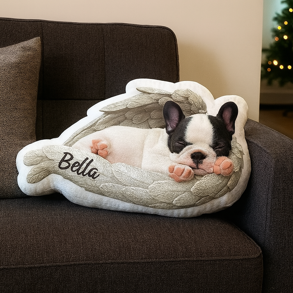 Personalized Photo Dog Loss Memorial Shape Pillow, Sleeping Pet Within Angel Wings, Loss Pet Gifts, Dog Lovers Gift, Custom Pet Pillow Gift