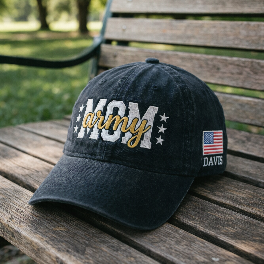 Army Mom Embroidered Washed Dad Cap, Custom Soldier Name Hat, Military Mother Gift, Distressed Army Hat, Personalized Military Cap