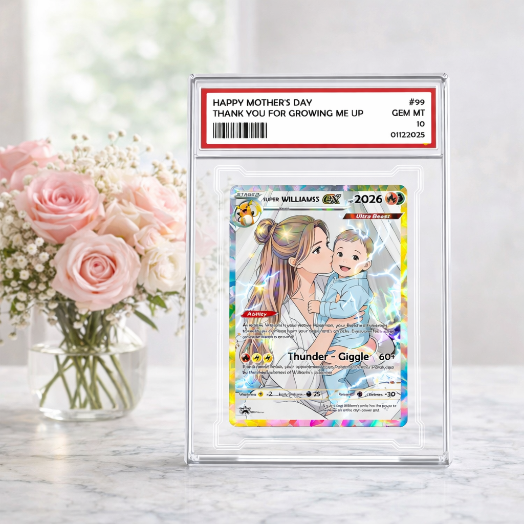 Personalized Mother s Day PKM Acrylic Card , Custom PKM Photo Cards, Mother s Day Gift, Gifts for Gamer Mom, Custom Pokemom Trainer Card