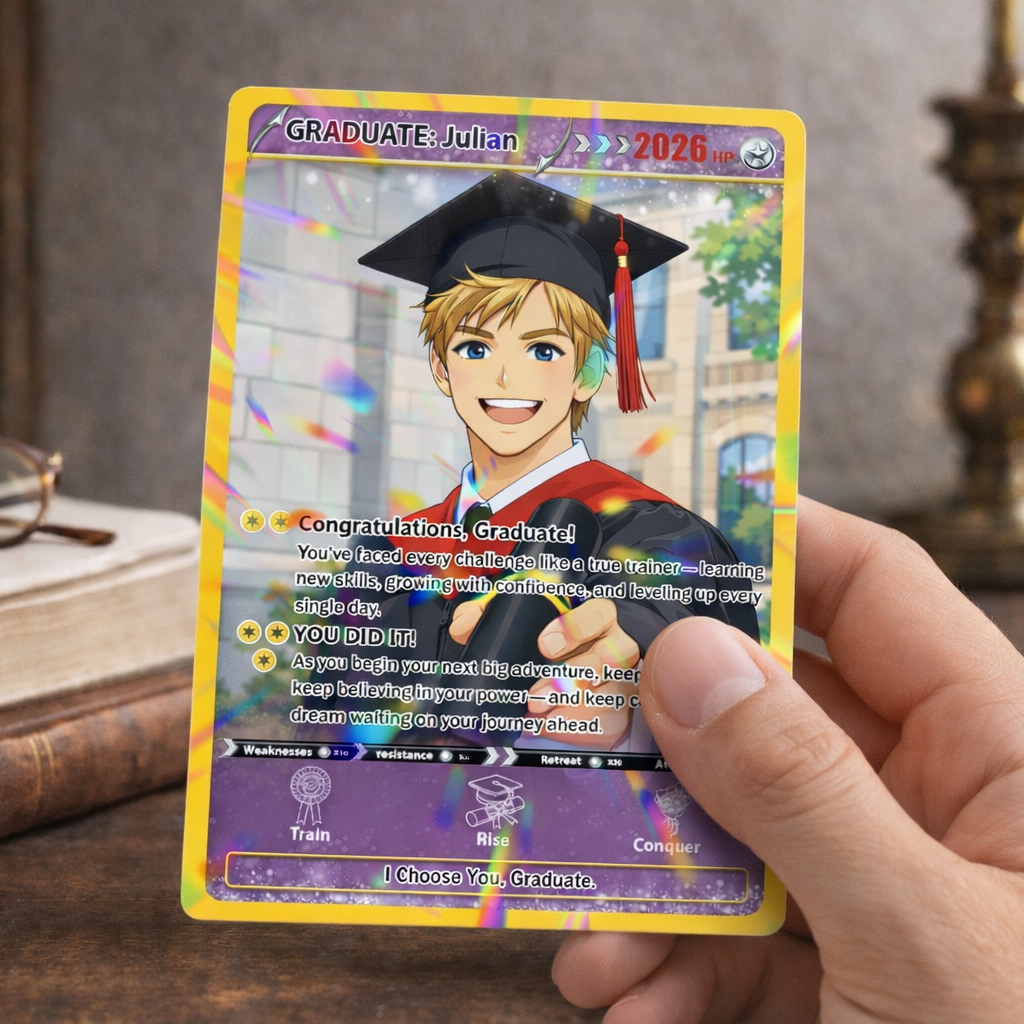 Personalized Pok mon Graduation Card, Custom Anime Photo Grad Gift, Gamer Graduation Card, Class Of 2026 Keepsake, Graduation Gift for Him
