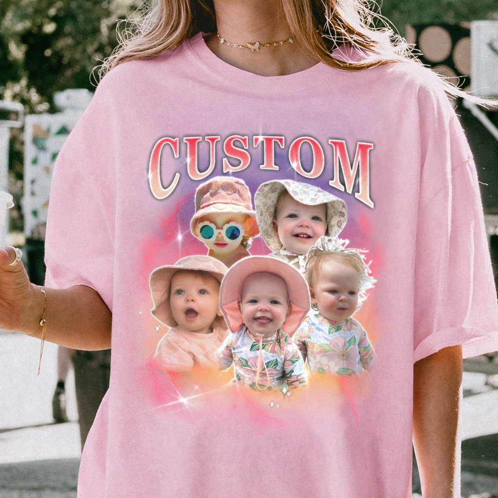 Personalized Baby Photo T-Shirt, Custom Kid's Collage Mothers Day Gift, Retro Vintage Style Family Photo Tee, Birthday Baby Shower Gift