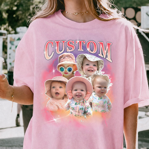 Personalized Baby Photo T-Shirt, Custom Kid's Collage Mothers Day Gift, Retro Vintage Style Family Photo Tee, Birthday Baby Shower Gift