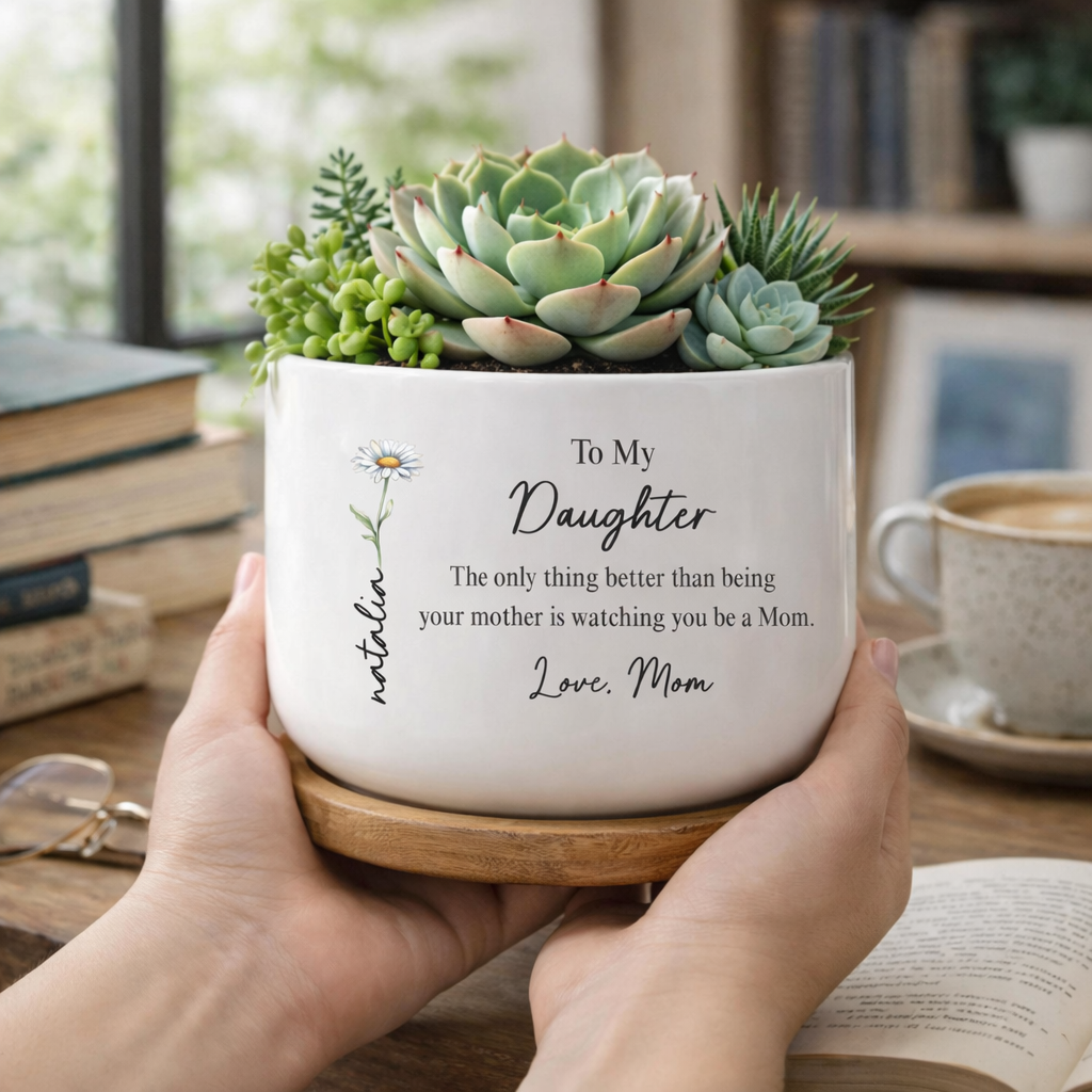 Daughter Gift From Mom, Daughter Ceramic Plant Pot, Gift For Daughter From Mom, Daughter Birthday Gift