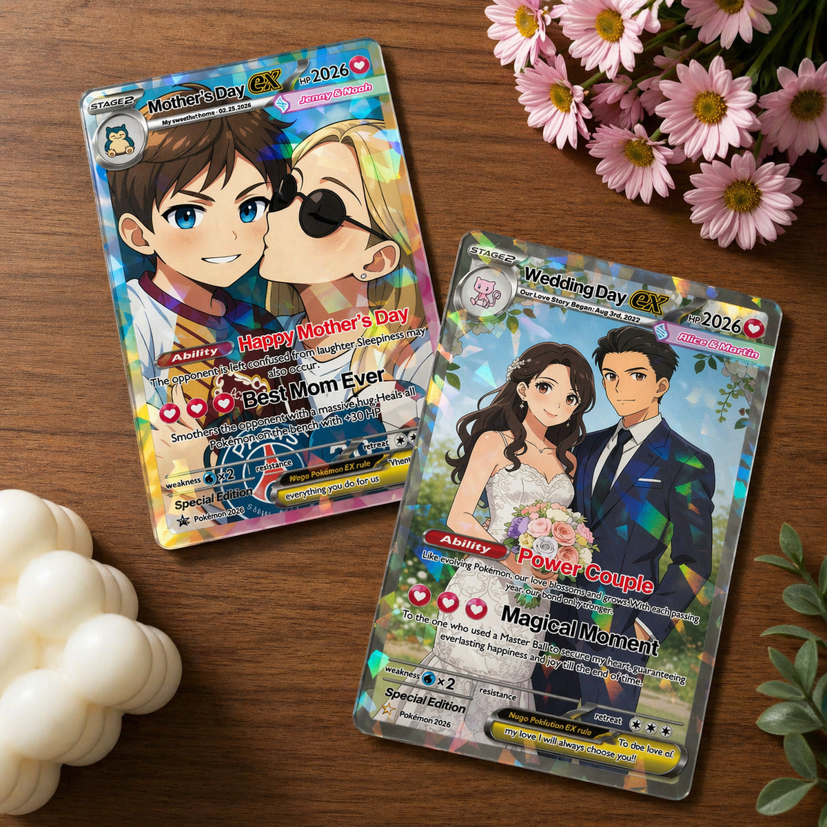 Custom Poke-Inspired Couple Keepsake Wedding & Anniversary Photo to Holo Card