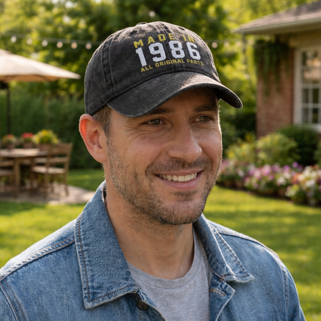 40th Custom Birthday Embroidered Hat Born in 1986 Headwear Gift Personalized Cotton Twill Cap