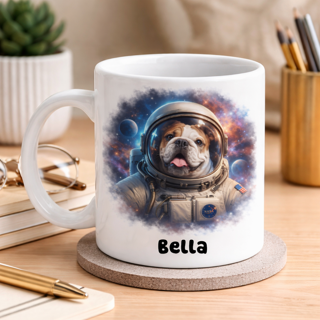 Space Paws Mug Custom Photo Astronaut Pet Gift , Custom Dog Photo, Personalized Gift For Dog Mom Dog Dad