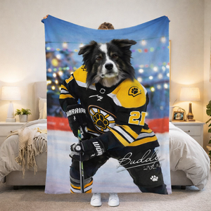 Custom Pet Blanket , Hockey Lover Gift, Custom Photo & Name Hockey Pet, Sports Pet Blanket, Funny Hockey Gift, Custom Pet Hockey, Sports Lover Gift, Boston Fan