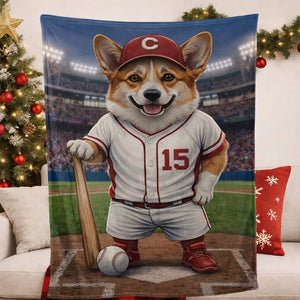 Custom Pet Sports Blanket | Personalized Dog Baseball Fleece Throw | Pet Portrait Stadium Decor
