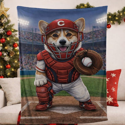 Custom Pet Sports Blanket | Personalized Dog Baseball Fleece Throw | Pet Portrait Stadium Decor